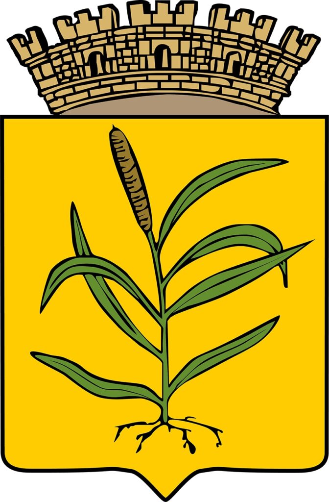 ecusson sur fond jaune surmonté d'une couronne, et un roseau au centre de celui-ci - Agrandir l'image, fenêtre modale