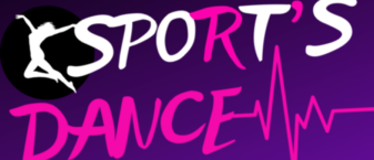 logo de l'association, couleurs à dominance violette avec textes roses et blanc, accompagnés d'une silhouette blanche de danseuse