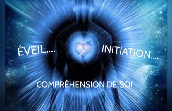 Silhouette d'un homme en bleu entourée d'un halo de lumière bleue avec son coeur au centre, et textes blancs tout autour donnant les informations pratiques sur l'association - Agrandir l'image, fenêtre modale