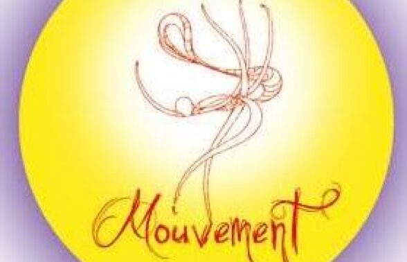 logo blanc, violet et jaune avec écriture "association mouvement" au milieu d'un cercle - Agrandir l'image, fenêtre modale
