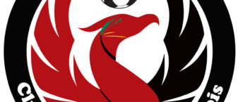 logo du club athlétic cannetois, aigle rouge dans rond noir et blanc.
