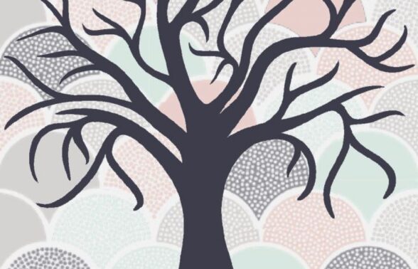 dessin d'un arbre à plusieurs branches avec des tuiles colorées dans des tons pastels en fond - Agrandir l'image, fenêtre modale