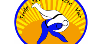logo rond bleu, jaune et orange représentant deux combattants de judo en kimono