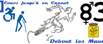 plusieurs personnages représentant des personnes handicapées en train de courir, avec armoiries de la ville et le numéro 83 avec sigle homme et femme