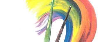 pinceaux peints avec paysage et arc en ciel