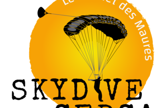 logo de l'association, rond orange et écritures noires "skydive cepca" avec parachute dessiné - Agrandir l'image, fenêtre modale