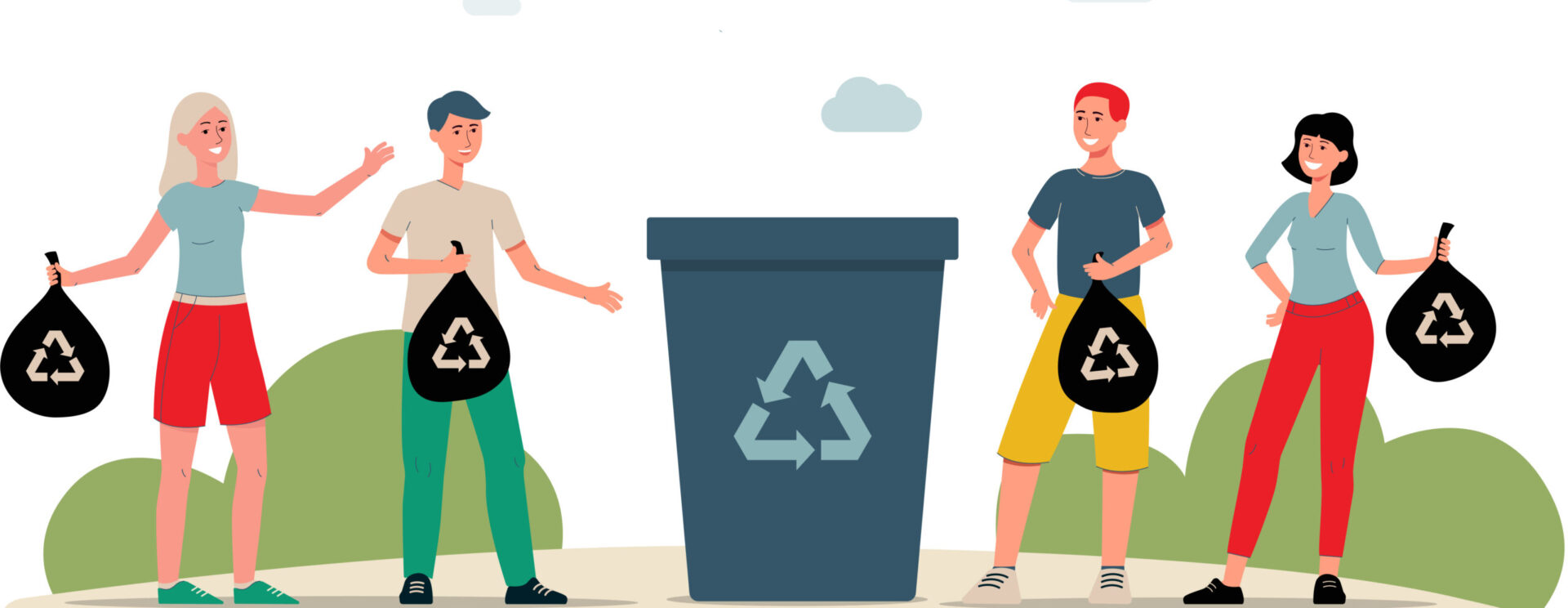 dessin groupe de personnes ramassent des déchets